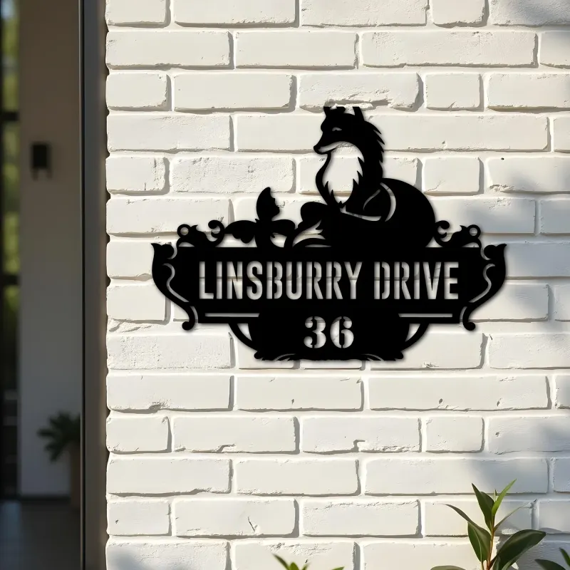 Custom Metal Cute Fox Wild animal wildlife Metal Address Sign, House number, Outdoor Number Signage, Yard Sign Address Plate