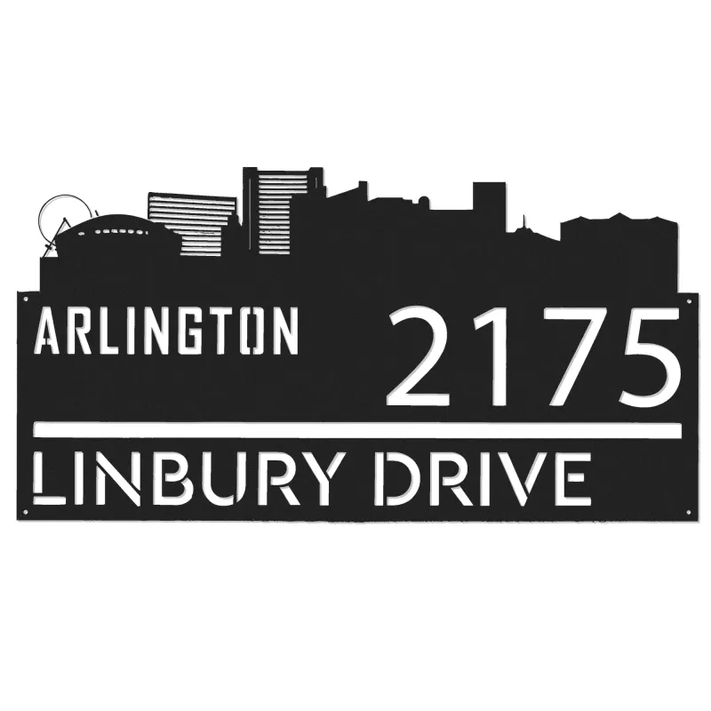 Custom Metal Arlington city skyline Metal Address Sign Hanging Address Plaque house number Yard Outdoor Sign