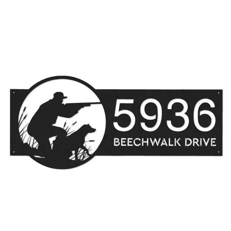 Custom Metal Duck hunting Hunter and dog Metal Address Sign Custom House number Hanging Address Plaque Yard Sign Outdoor