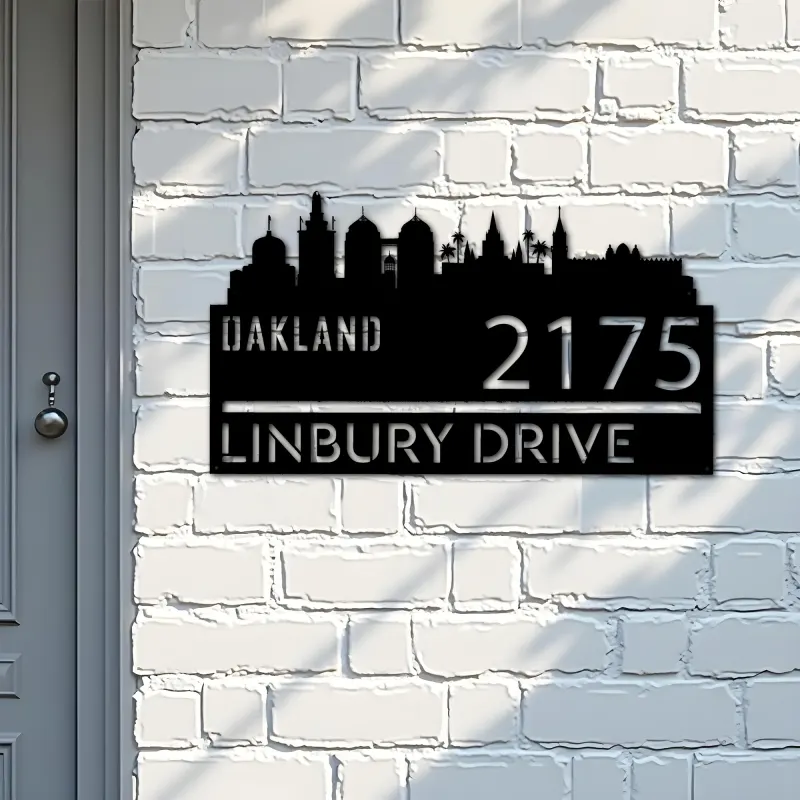Custom Metal Oakland city skyline Metal Address Sign Hanging Address Plaque house number Yard Outdoor Sign