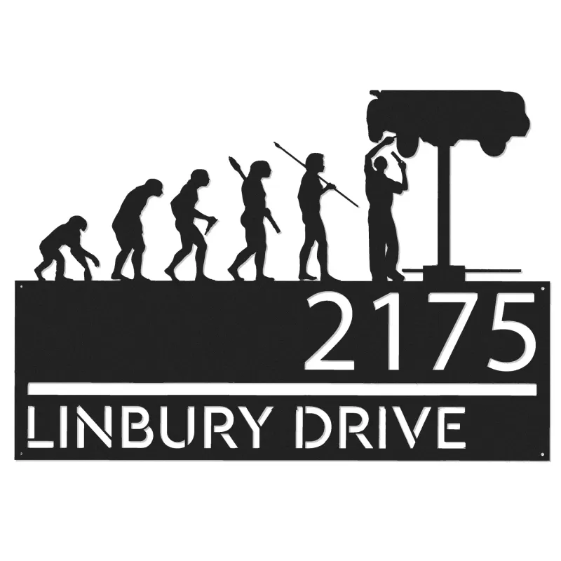 Custom Metal Mechanic evolution handyman Metal Address Sign, House number, Outdoor Number Signage, Yard Sign Address Plate