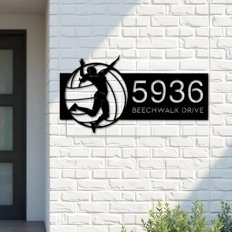 Custom Metal Female volleyball player Metal Address Sign, House number, Outdoor Number Signage, Yard Sign Address Plate