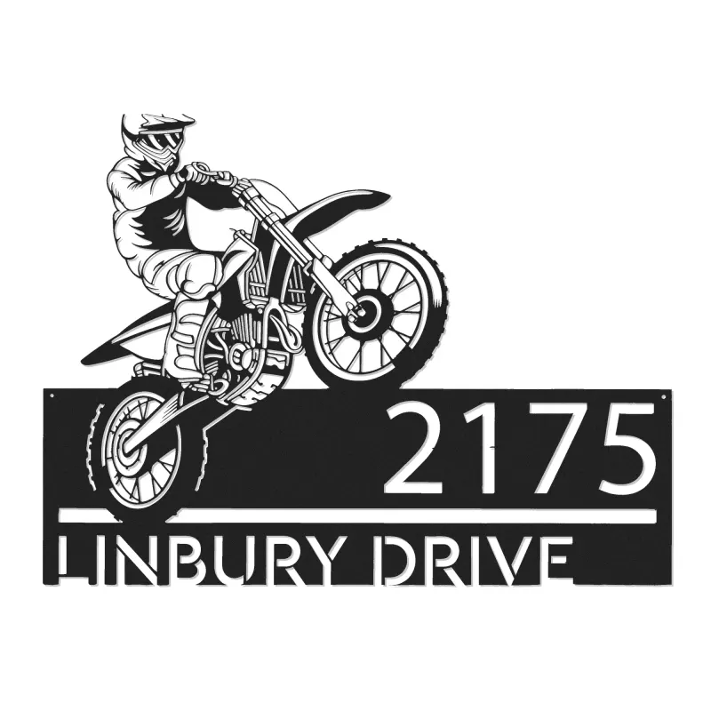 Custom Metal Dirtbike Motocross rider Metal Address Sign, House number, Outdoor Number Signage, Yard Sign Address Plate