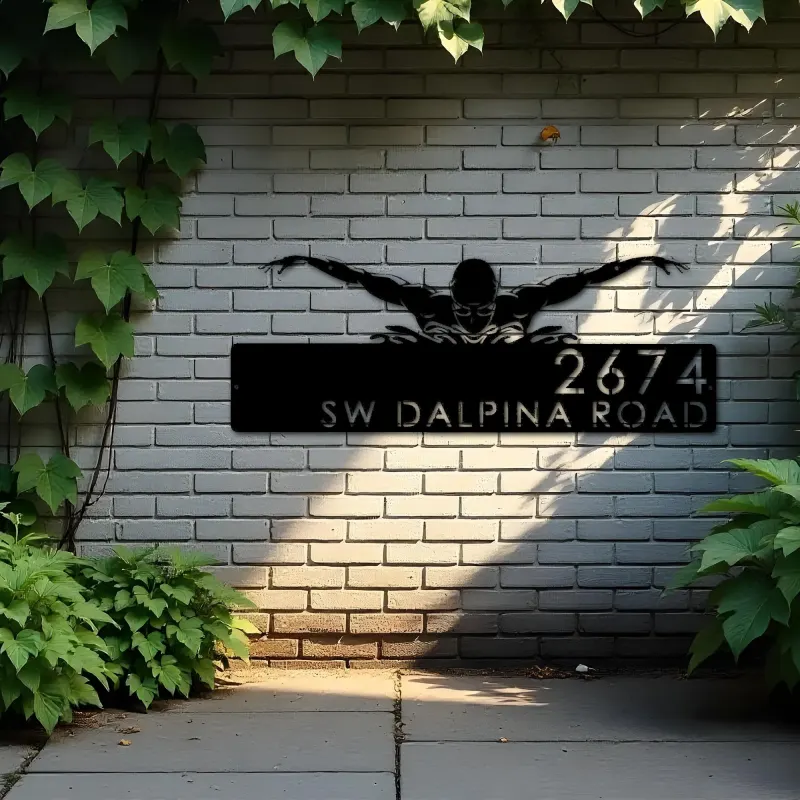 Custom Metal Swimmer Swimming pool summer sport Metal Address Sign, House number, Outdoor Number Signage, Yard Sign Address Plate