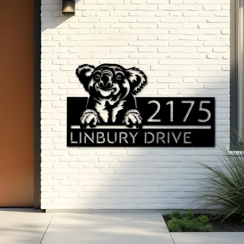 Custom Metal Peeking Koala Wild animal wildlife Metal Address Sign, House number, Outdoor Number Signage, Yard Sign Address Plate