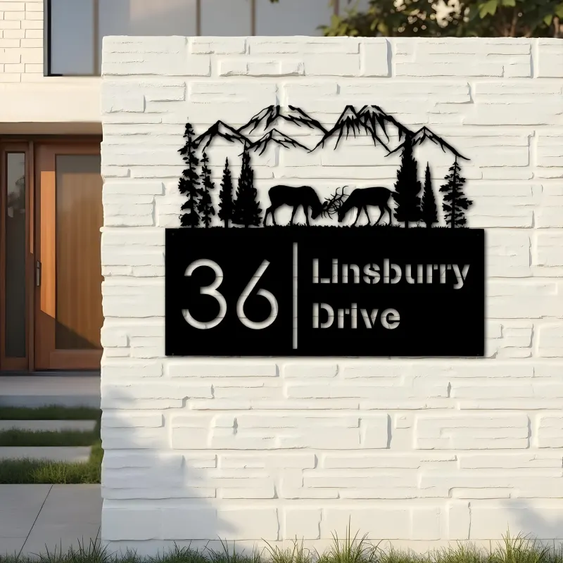 Custom Metal Deer buck forest Metal Address Sign, House number, Outdoor Number Signage, Yard Sign Address Plate