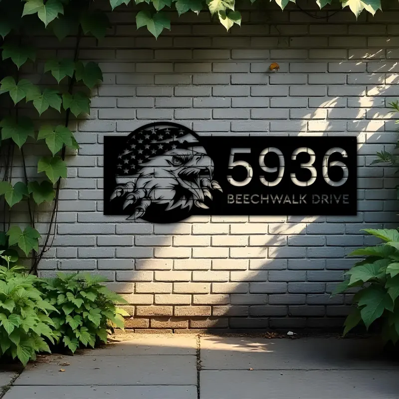 Custom Metal American Eagle US flag Patriotic Metal Address Sign House number Hanging Address Plaque Yard Sign Outdoor