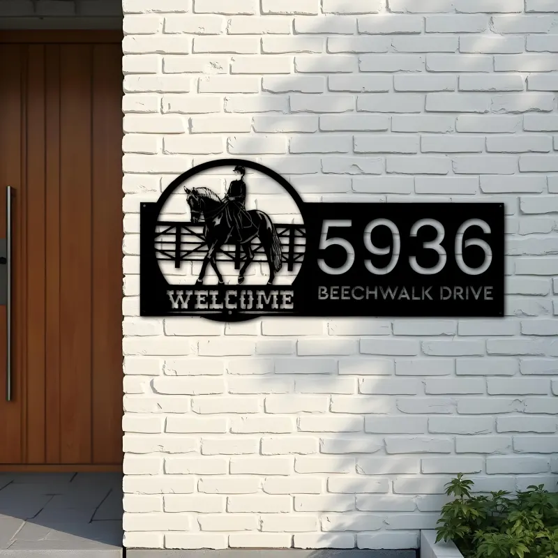 Custom Metal Horse Rider welcome Metal Address Sign, House number, Outdoor Number Signage, Yard Sign Address Plate