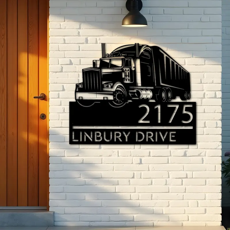 Custom Metal Semi truck driver trucker Metal Address Sign, House number, Outdoor Number Signage, Yard Sign Address Plate