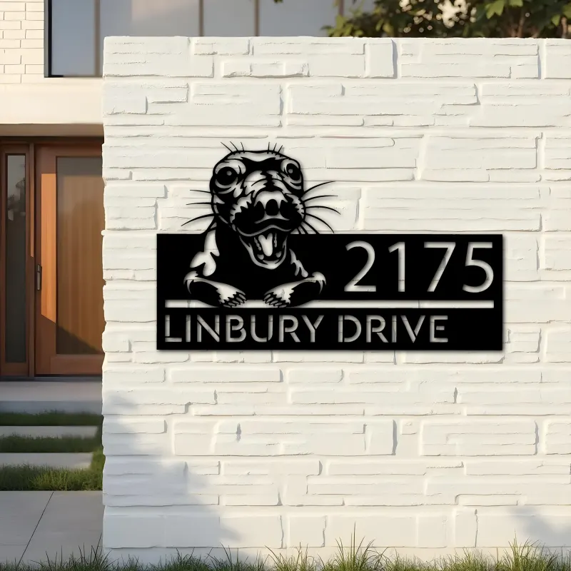 Custom Metal Peeking Seal Wild animal wildlife Metal Address Sign, House number, Outdoor Number Signage, Yard Sign Address Plate