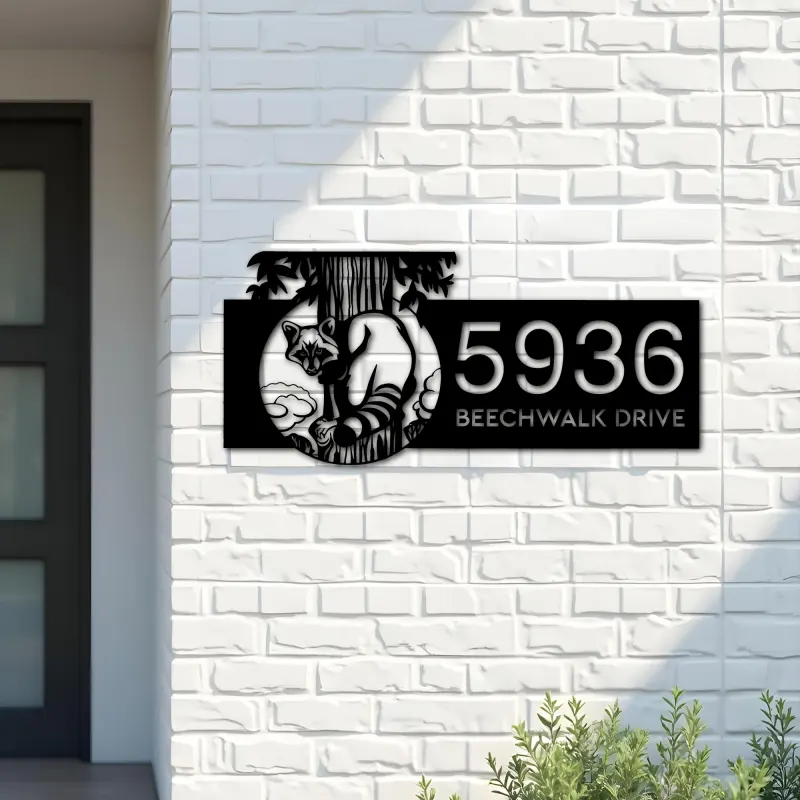 Custom Metal Raccoon Wild animal wildlife Metal Address Sign, House number, Outdoor Number Signage, Yard Sign Address Plate
