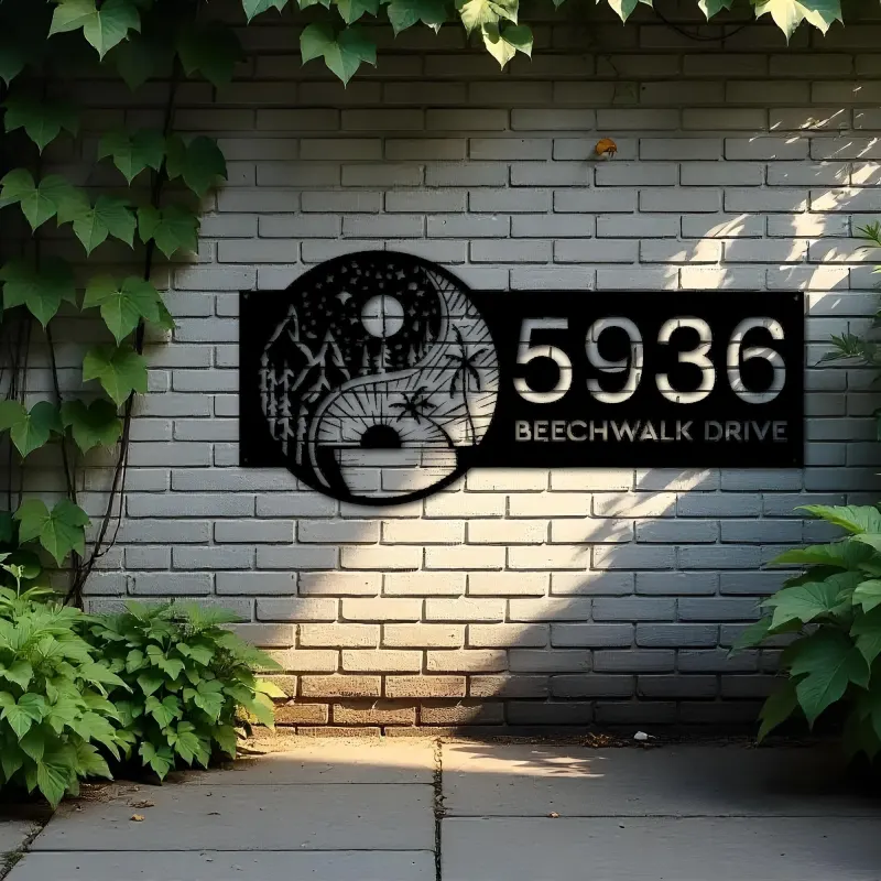 Custom Metal Yin Yang sun and moon Address Sign House number Hanging Address Plaque Yard Sign Outdoor Sign