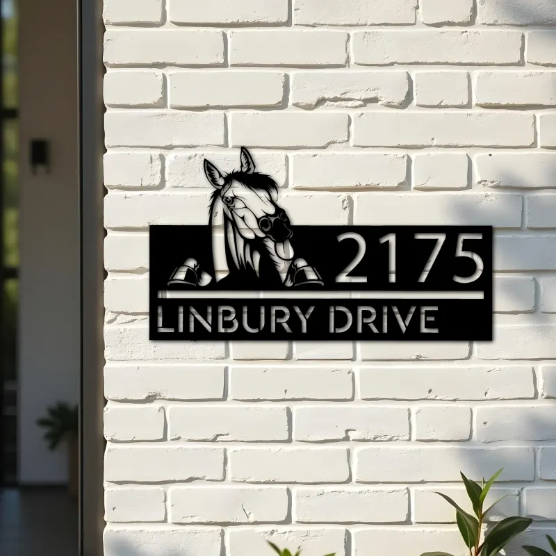 Custom Metal Peeking Horse farm animal ranch Metal Address Sign, House number, Outdoor Number Signage, Yard Sign Address Plate