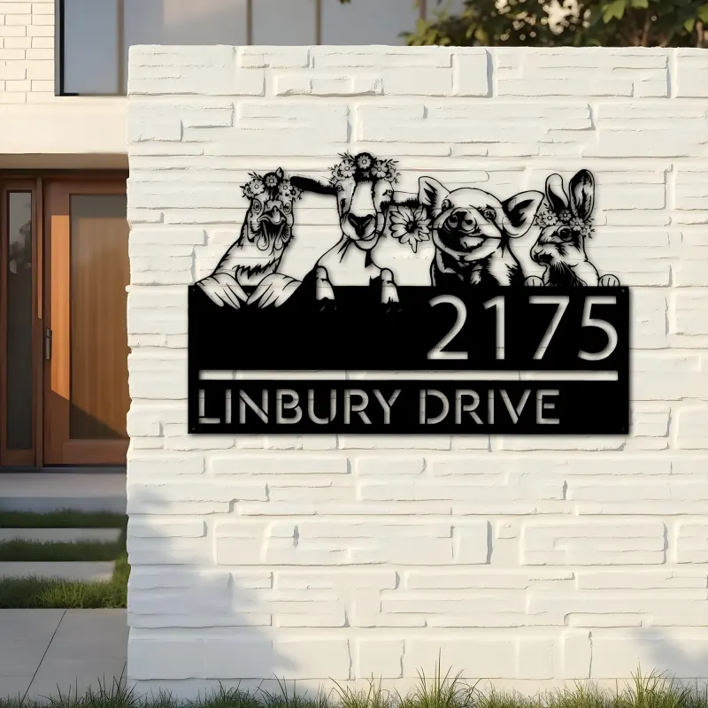 Custom Metal Goat pig chicken rabbit farm animals ranch Metal Address Sign, House number, Outdoor Number Signage, Yard Sign Address Plate