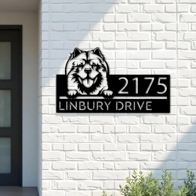 Custom Metal Chow chow dog Puppy Metal Address Sign House number Hanging Address Plaque Yard Sign Outdoor decor