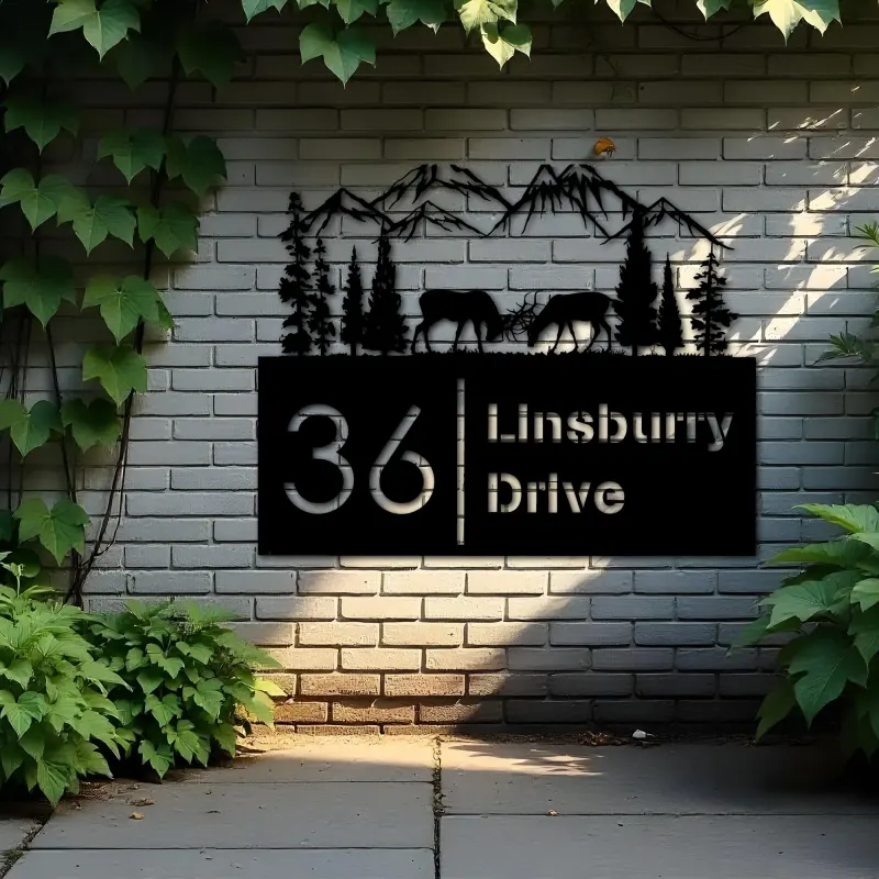 Custom Metal Deer buck forest Metal Address Sign, House number, Outdoor Number Signage, Yard Sign Address Plate