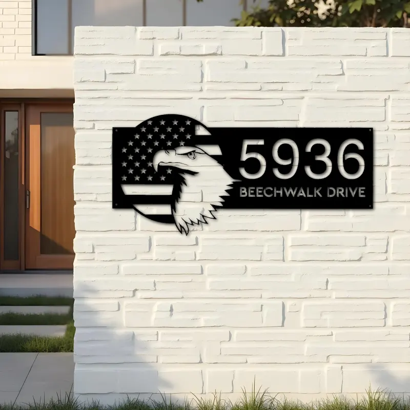 Custom Metal USA eagle with flag patriotic Metal Address Sign, House number, Outdoor Number Signage, Yard Sign Address Plate