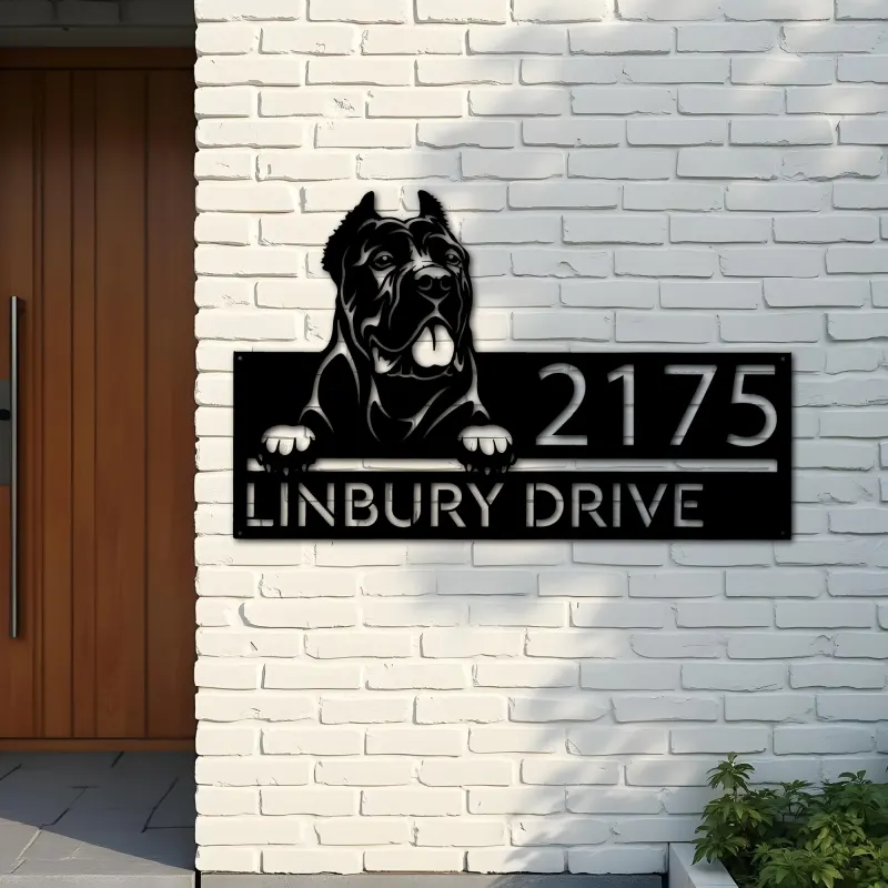 Custom Metal Cane corso dog Puppy Metal Address Sign House number Hanging Address Plaque Yard Sign Outdoor decor