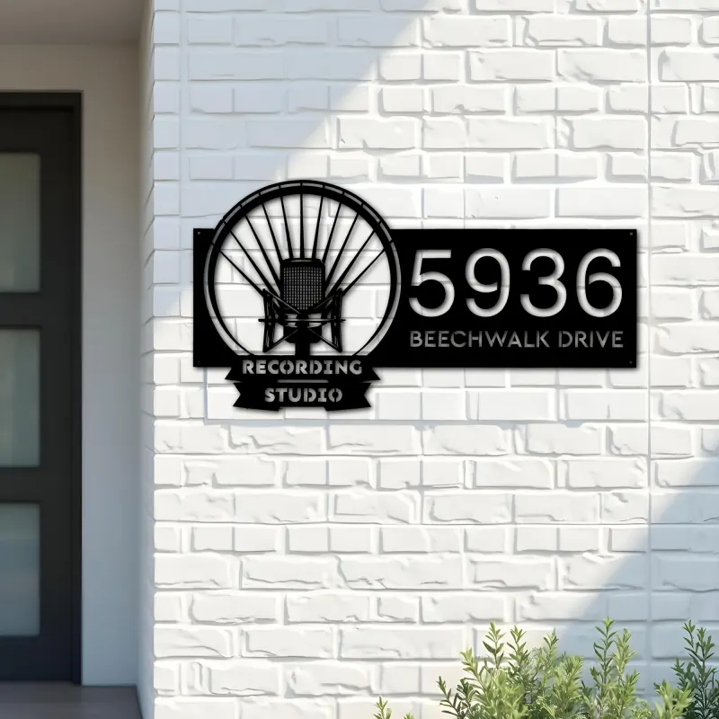 Custom Metal Record player Recording studio logo Metal Address Sign, House number, Outdoor Number Signage, Yard Sign Address Plate