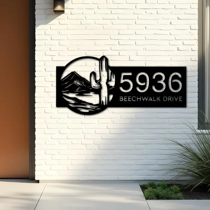 Custom Metal Cactus mountain scene wild life Metal Address Sign, House number, Outdoor Number Signage, Yard Sign Address Plate
