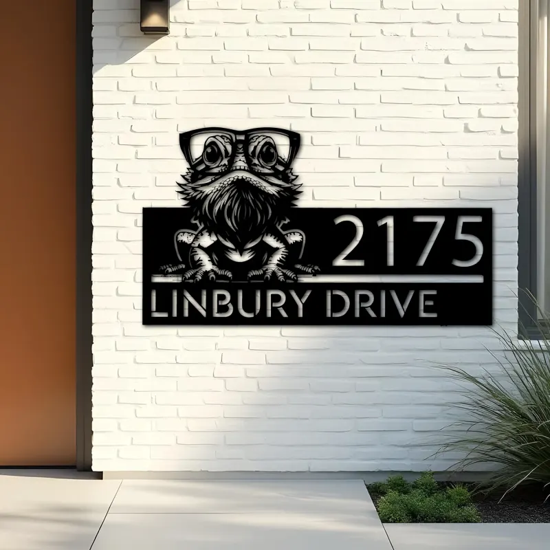 Custom Metal Bearded Dragon Metal Address Sign, House number, Outdoor Number Signage, Yard Sign Address Plate