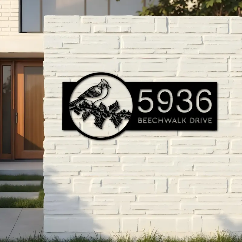 Custom Metal Red cardinal bird Metal Address Sign, House number, Outdoor Number Signage, Yard Sign Address Plate