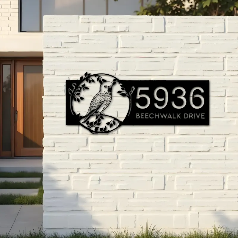 Custom Metal Budgerigar bird Metal Address Sign Custom Hanging Address Plaque House number Yard Sign Outdoor Sign