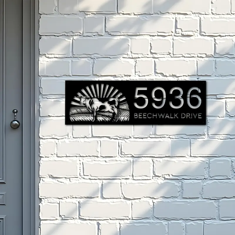 Custom Metal Cow farm ranch Metal Address Sign, House number, Outdoor Number Signage, Yard Sign Address Plate