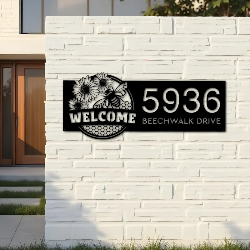 Custom Metal Bee hive honeycomb farmhouse Farm Ranch Metal Address Sign, House number, Outdoor Number Signage, Yard Sign Address Plate