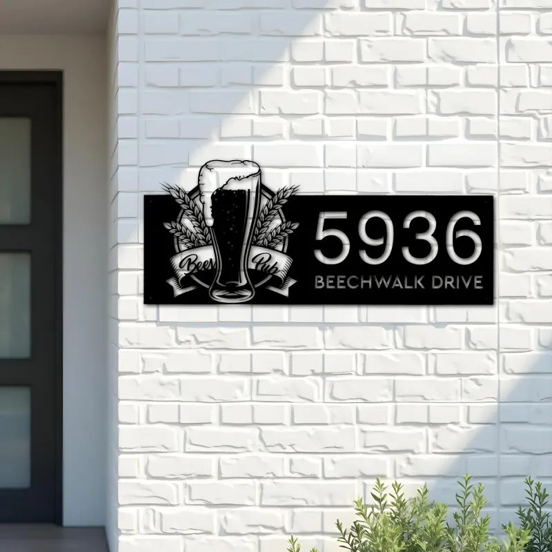 Custom Metal Beer Pub bar Metal Address Sign, House number, Outdoor Number Signage, Yard Sign Address Plate