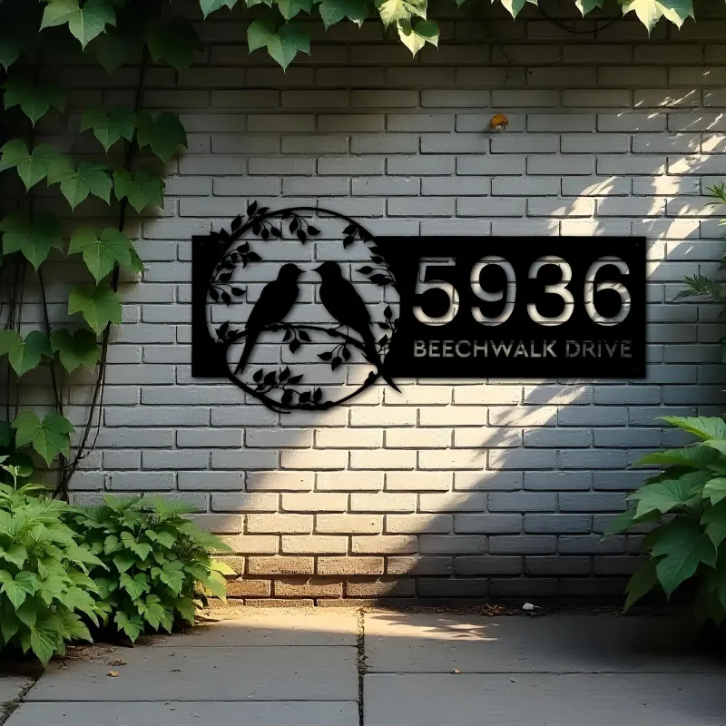 Custom Metal Bird couple Metal Address Sign, House number, Outdoor Number Signage, Yard Sign Address Plate002