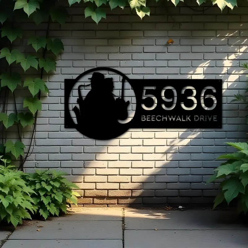 Custom Metal Jazz band musician Metal Address Sign, House number, Outdoor Number Signage, Yard Sign Address Plate