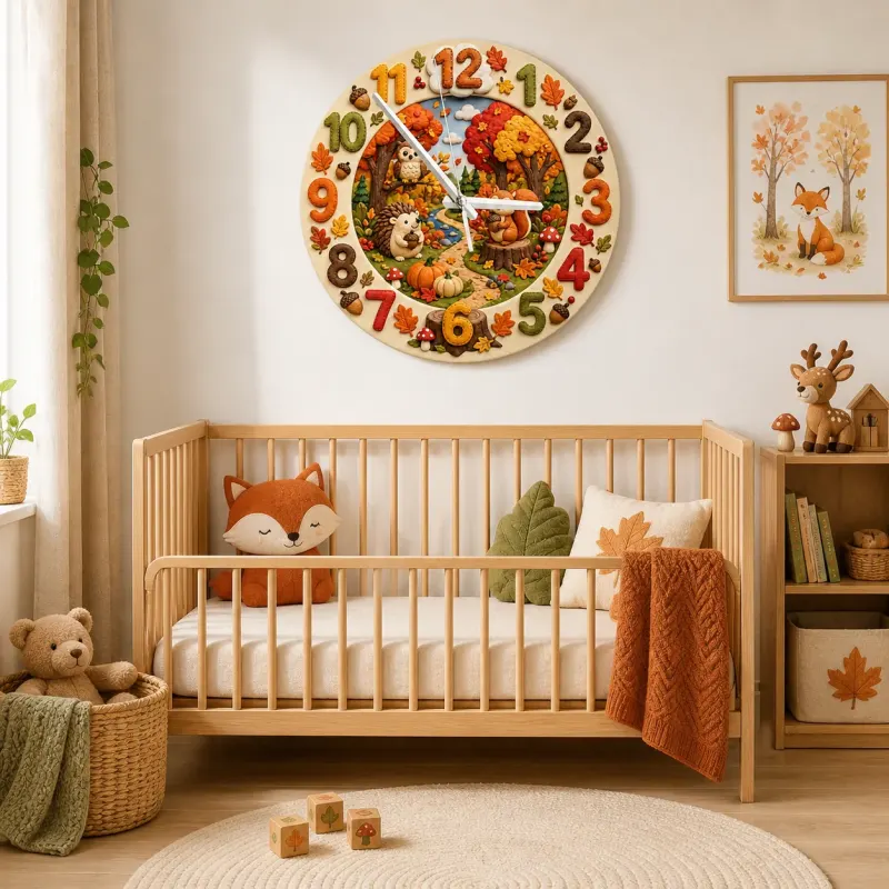 Autumn Woodland Animals Kids Room Wall Clock