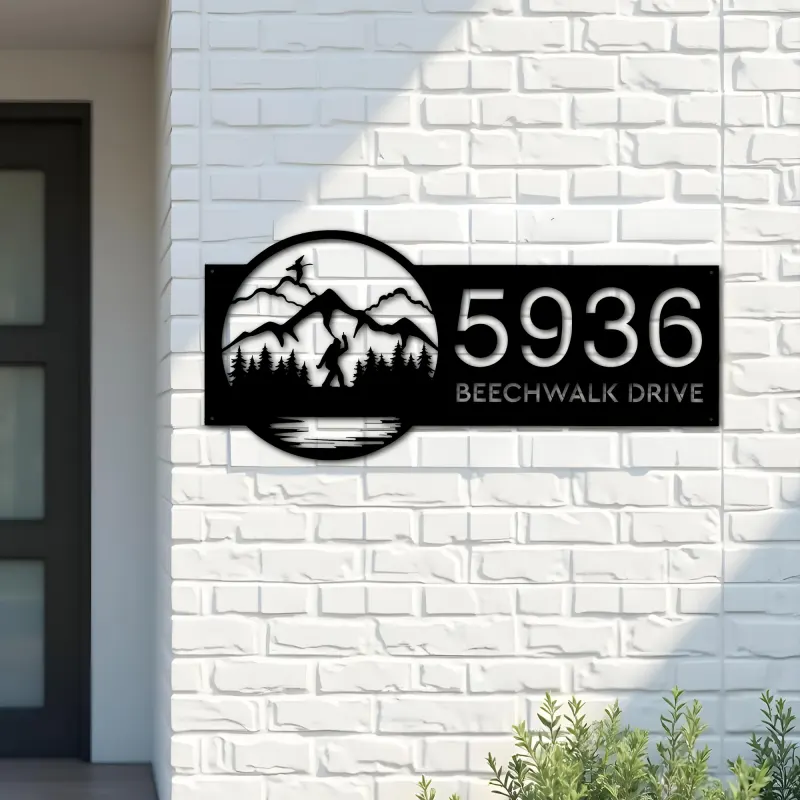 Custom Metal Bigfoot Sasquatch wild life forest Metal Address Sign, House number, Outdoor Number Signage, Yard Sign Address Plate