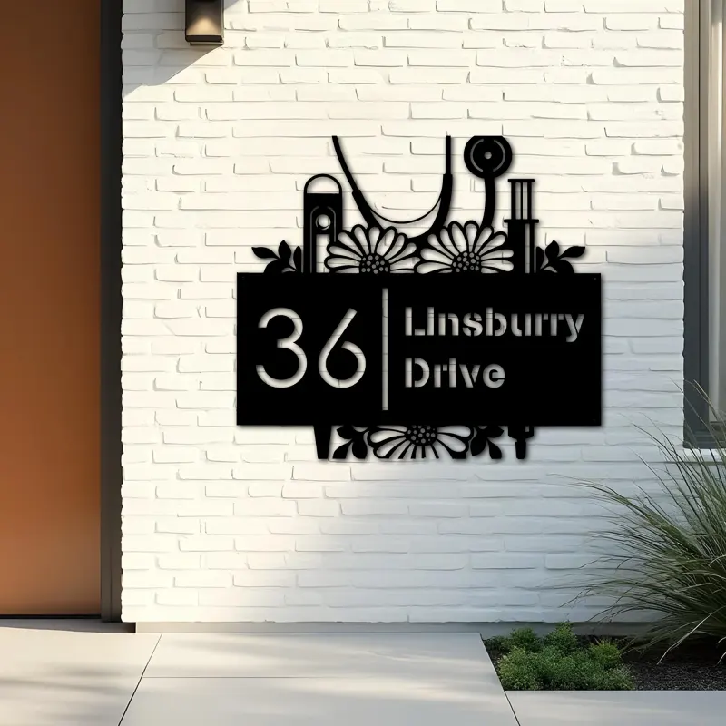 Custom Metal Nurse Medical tools Metal Address Sign, House number, Outdoor Number Signage, Yard Sign Address Plate