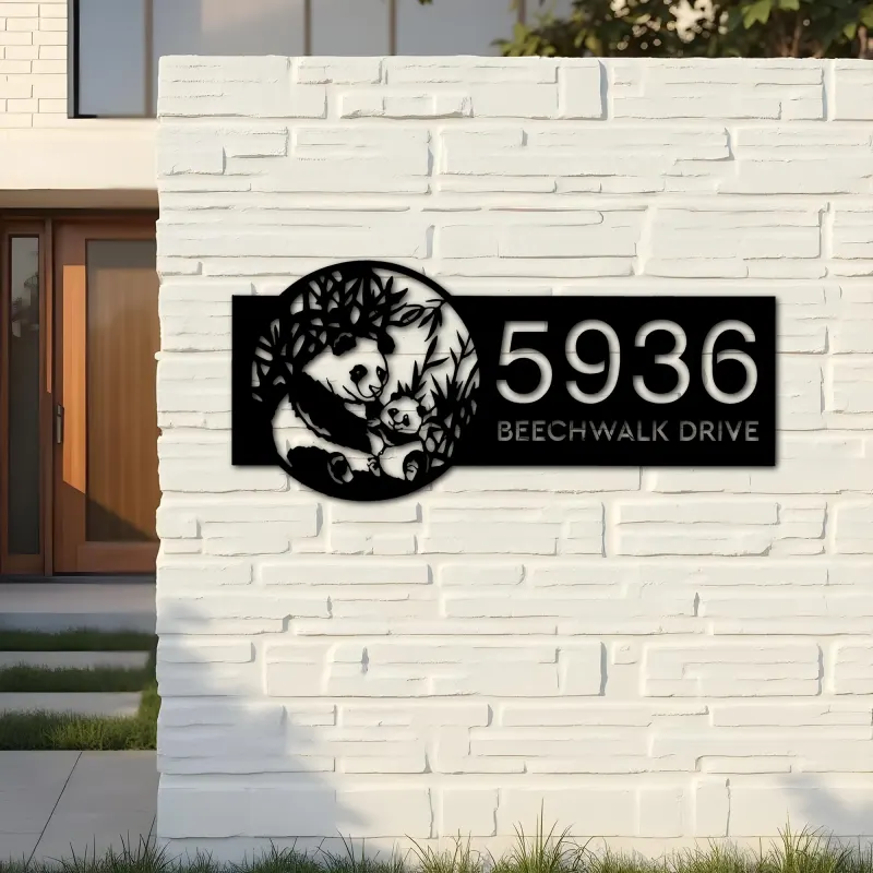 Custom Metal Panda Metal Address Sign, House number, Outdoor Number Signage, Yard Sign Address Plate