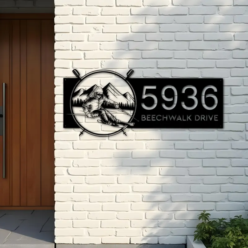 Custom Metal Skiing Ski winter sport Metal Address Sign, House number, Outdoor Number Signage, Yard Sign Address Plate