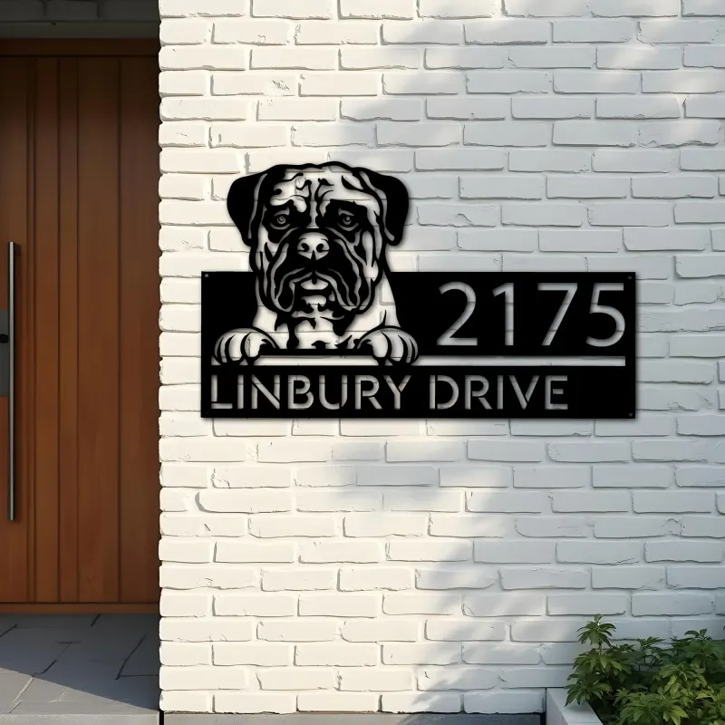 Custom Metal Bullmastiff dog cute puppy Metal Address Sign House number Hanging Address Plaque Yard Sign Outdoor decor