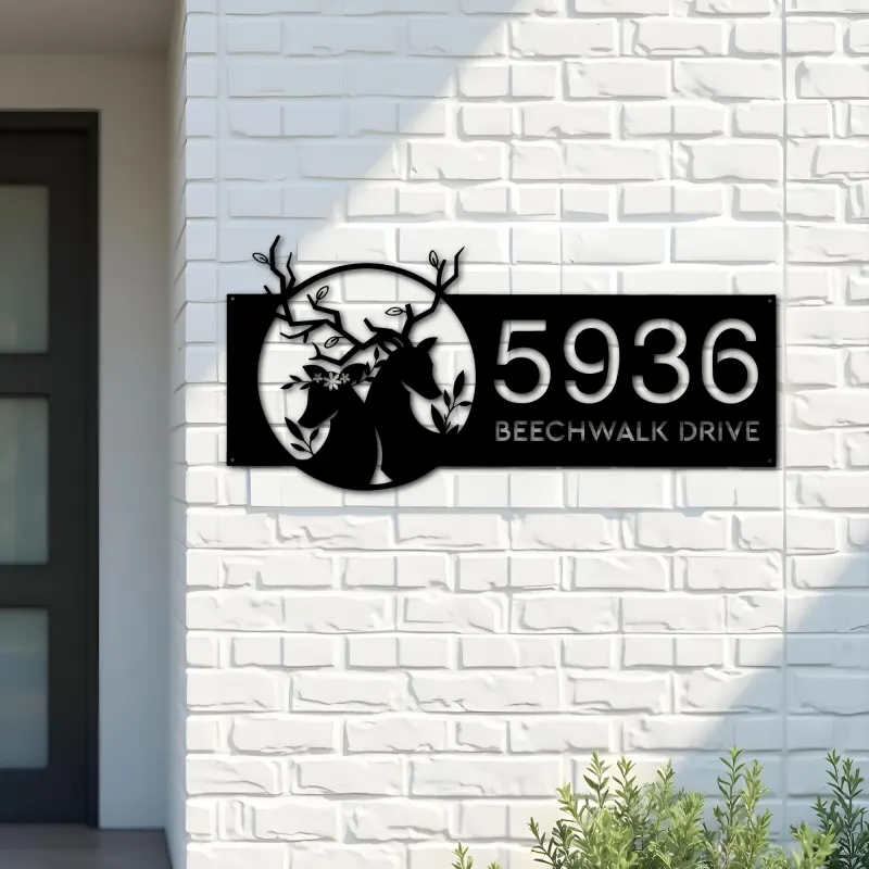 Custom Metal Deer couple Metal Address Sign, House number, Outdoor Number Signage, Yard Sign Address Plate