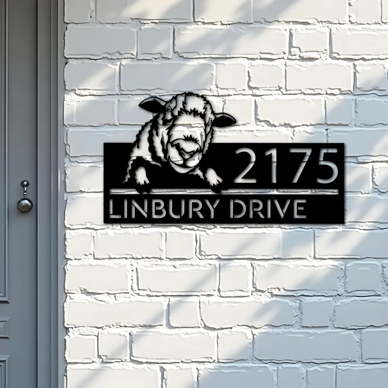 Custom Metal Peeking Sheep farm animal ranch Metal Address Sign, House number, Outdoor Number Signage, Yard Sign Address Plate