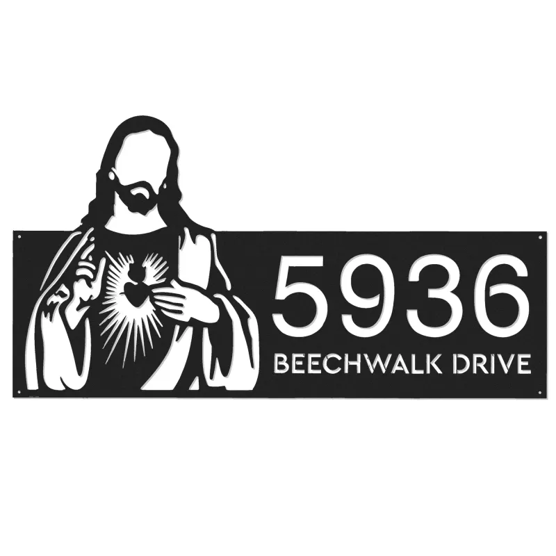 Custom Metal Jesus Christ Christian God Metal Address Sign, House number, Outdoor Number Signage, Yard Sign Address Plate