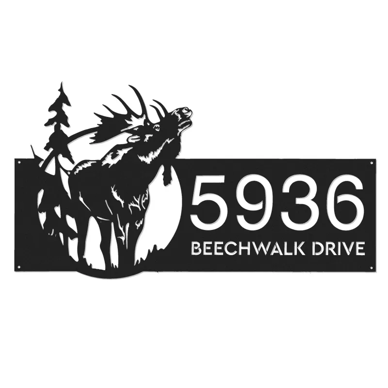 Custom Metal Elk wild life forest Metal Address Sign, House number, Outdoor Number Signage, Yard Sign Address Plate