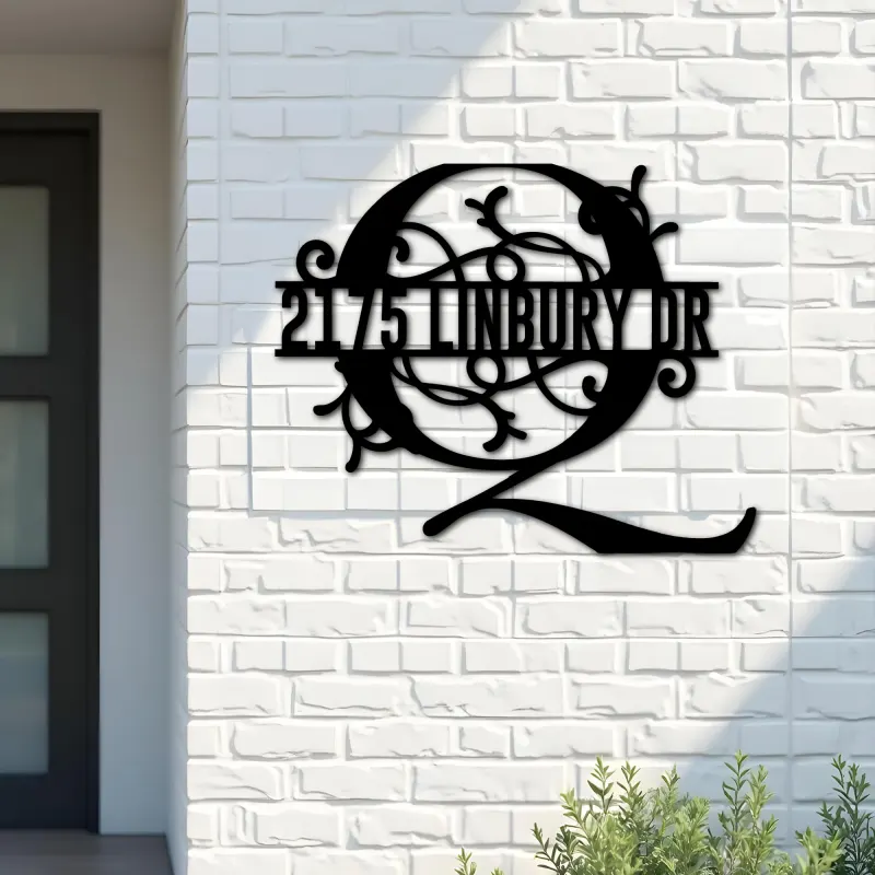 Custom Metal Floral Monogram Split Letter Q Metal Address Sign House number Hanging Address Plaque Yard Sign Outdoor decor