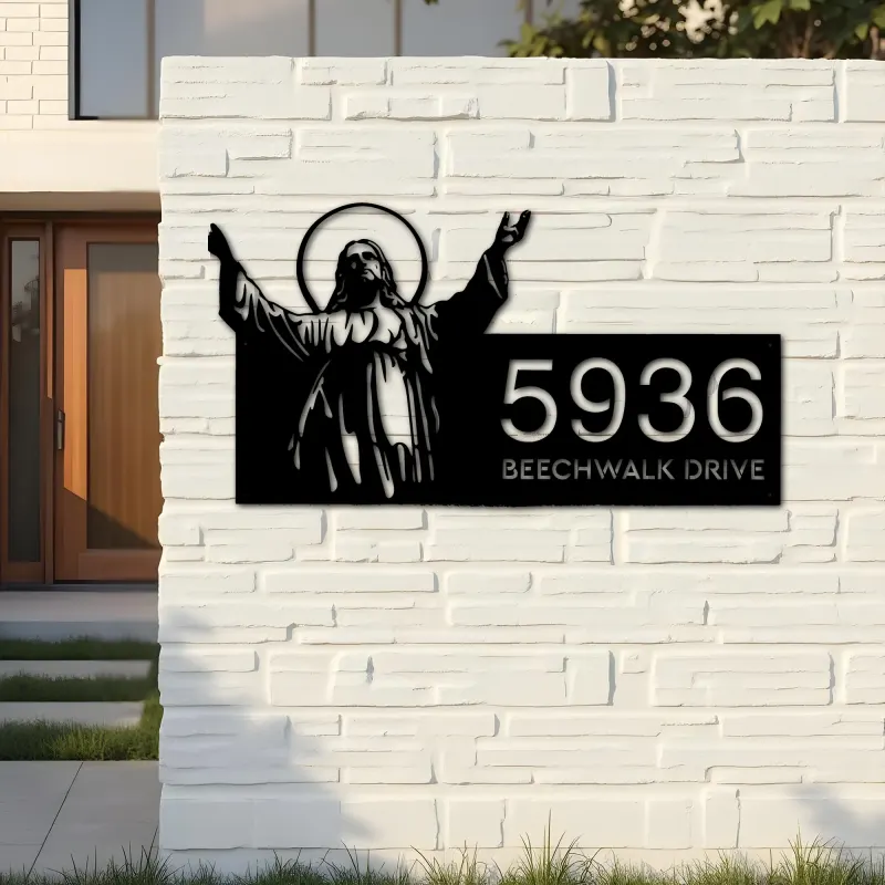 Custom Metal Jesus Christ Metal Address Sign House number Hanging Address Plaque Yard Sign Outdoor