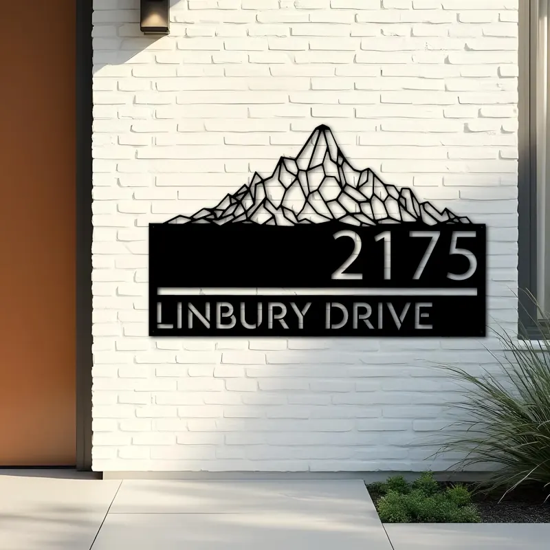 Custom Metal Mountain scene Metal Address Sign, House number, Outdoor Number Signage, Yard Sign Address Plate002