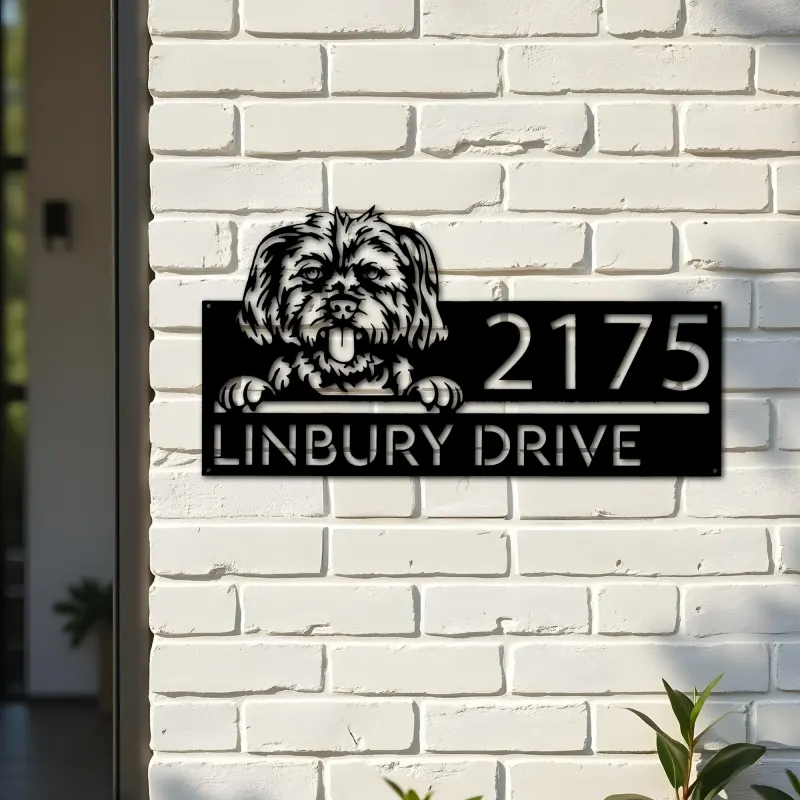 Custom Metal Morkie dog Cute puppy Metal Address Sign House number Hanging Address Plaque Yard Sign Outdoor decor
