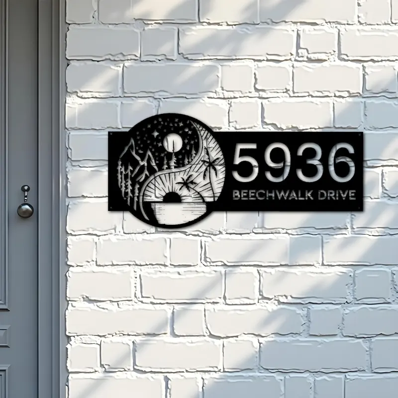 Custom Metal Yin Yang sun and moon Address Sign House number Hanging Address Plaque Yard Sign Outdoor Sign