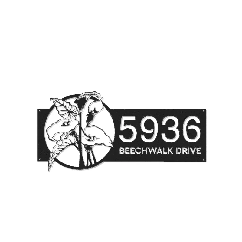 Custom Metal Tropical Flowers Metal Address Sign, House number, Outdoor Number Signage, Yard Sign Address Plate
