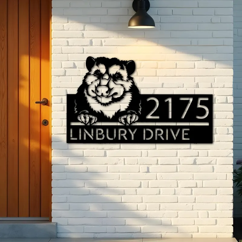 Custom Metal Peeking Possum Wild animal wildlife Metal Address Sign, House number, Outdoor Number Signage, Yard Sign Address Plate