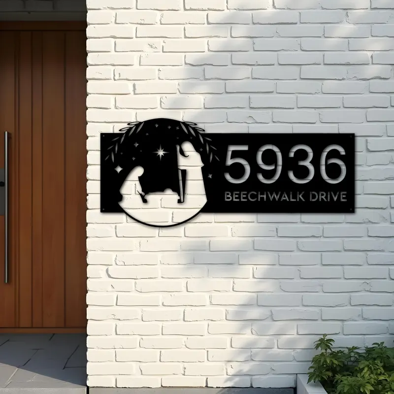 Custom Metal Nativity scene Christian Jesus God Metal Address Sign, House number, Outdoor Number Signage, Yard Sign Address Plate